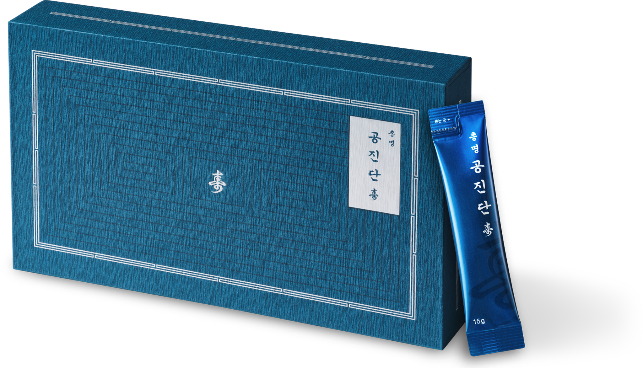총명공진단 파란색 제품 상자와 스틱